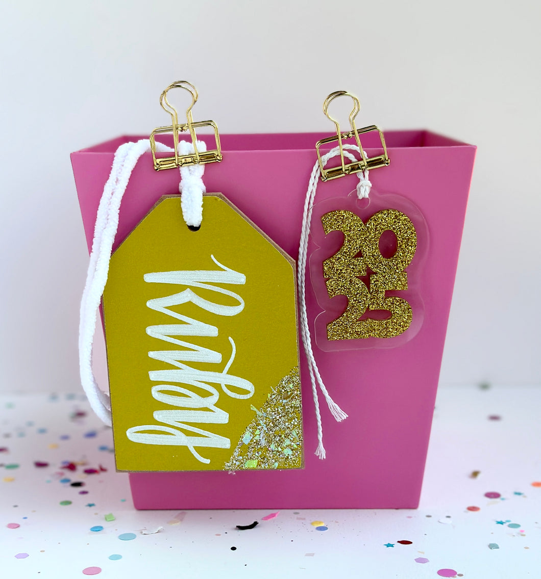 2025 Gold Glitter acrylic, clear backing