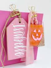 Load image into Gallery viewer, Jack-o-lantern face on acrylic tag, fancy!
