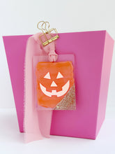 Load image into Gallery viewer, Jack-o-lantern face on acrylic tag, fancy!
