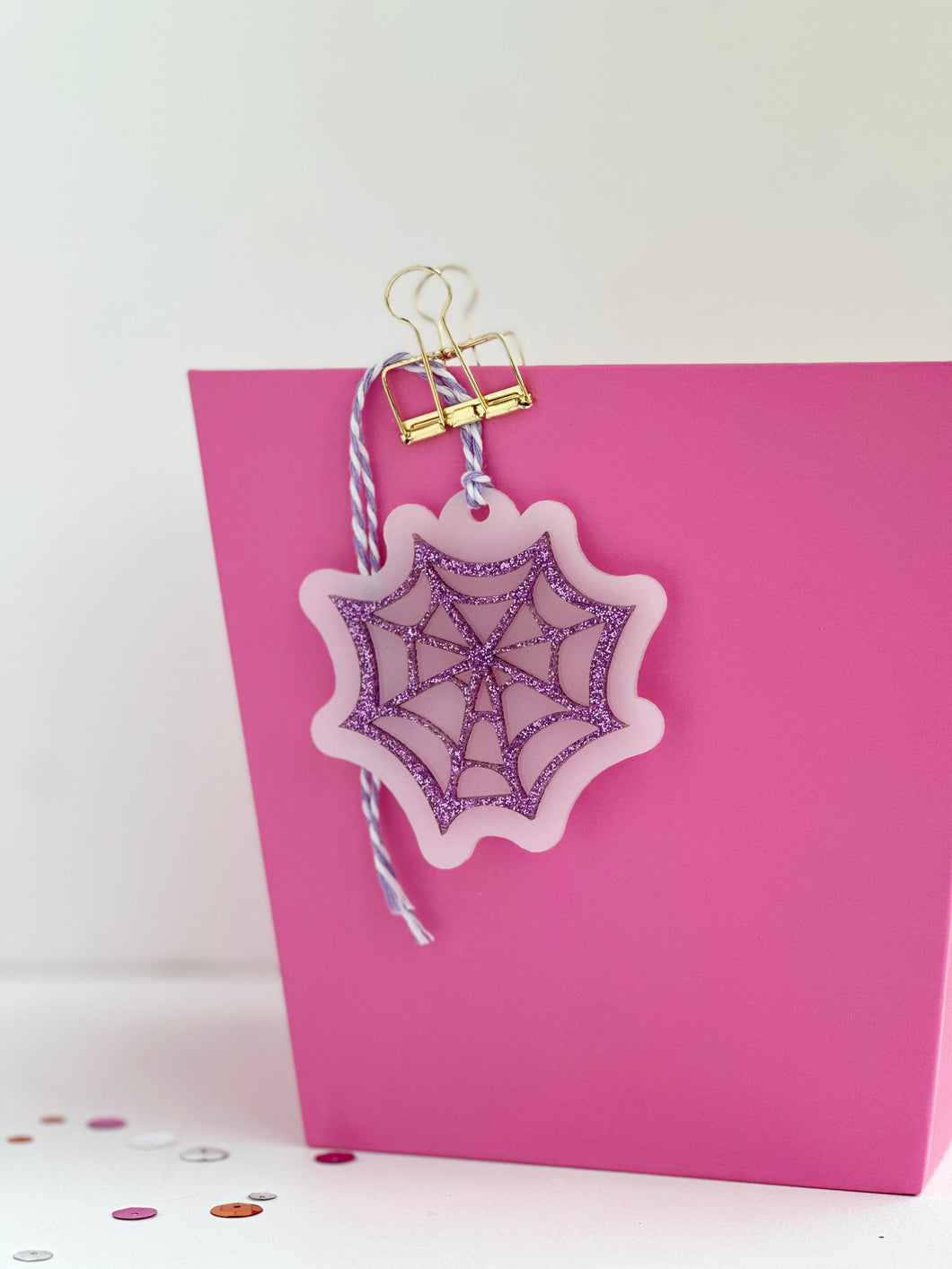 Purple Glitter Spiderweb, acrylic
