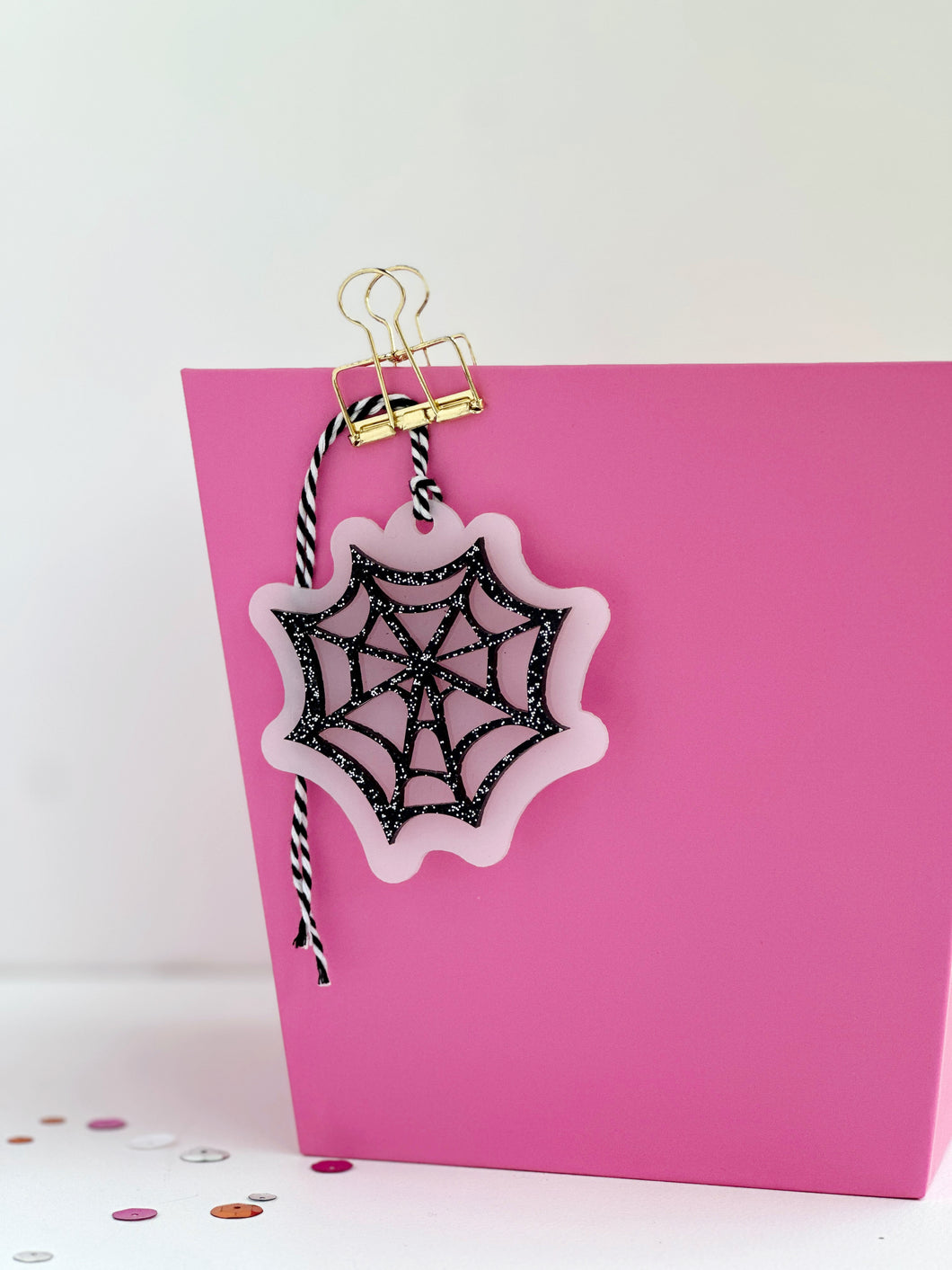 Black Glitter Spiderweb, acrylic