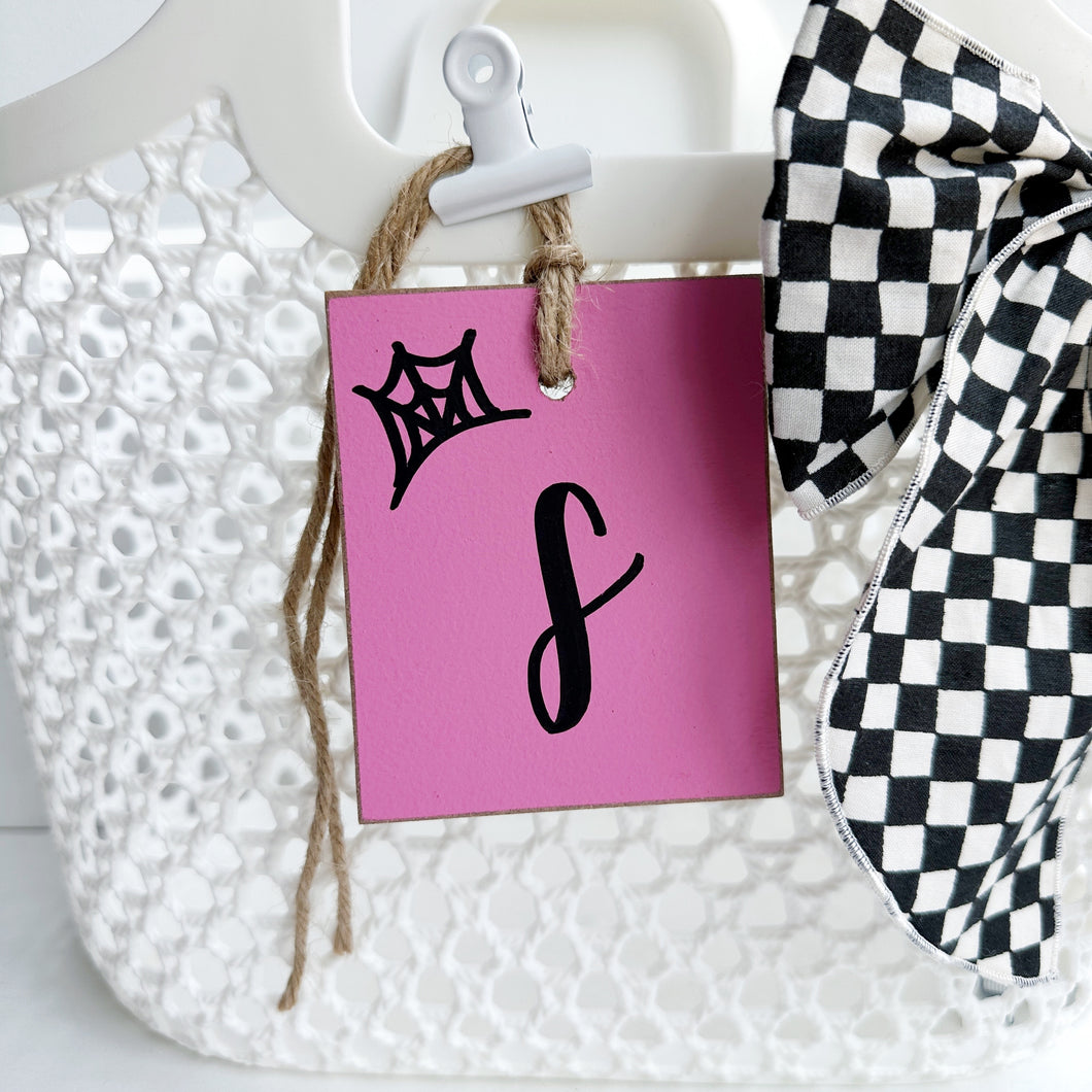 Halloween Initial Tag, Middle Pink