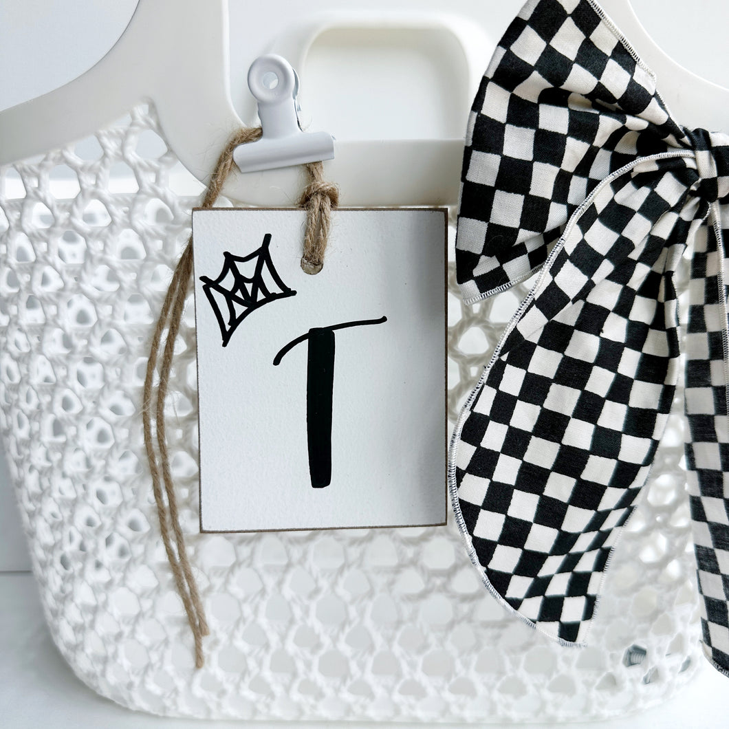 Halloween Initial Tag, White